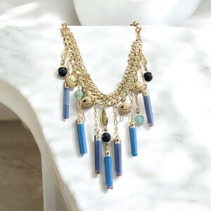 Lilly Pulitzer Gold and Blue Tassel Necklace MSRP $98 New